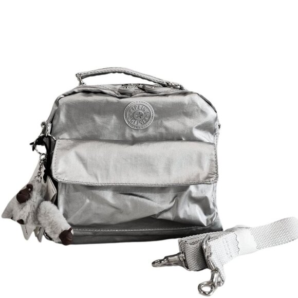 brand new reduced Kipling CANDY Handbag convertible to backpack silver metallic - Picture 1 of 11